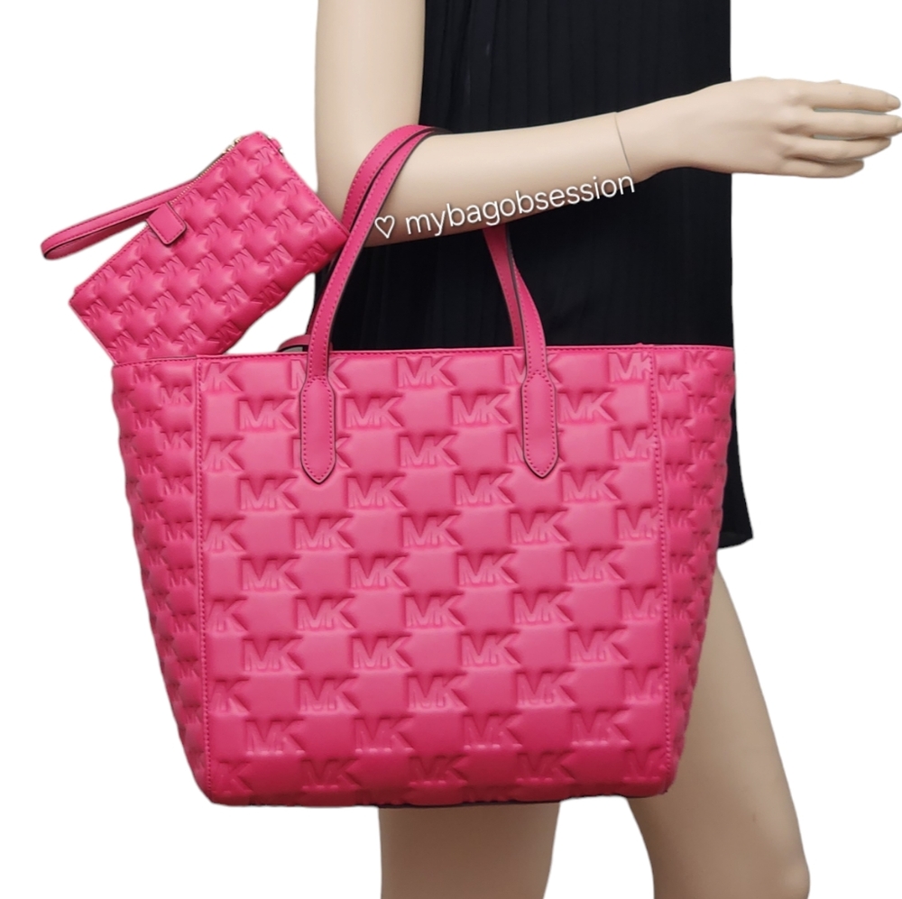 Michael Kors Sinclair Embossed Logo Large Pink Tote SET - Picture 3 of 11